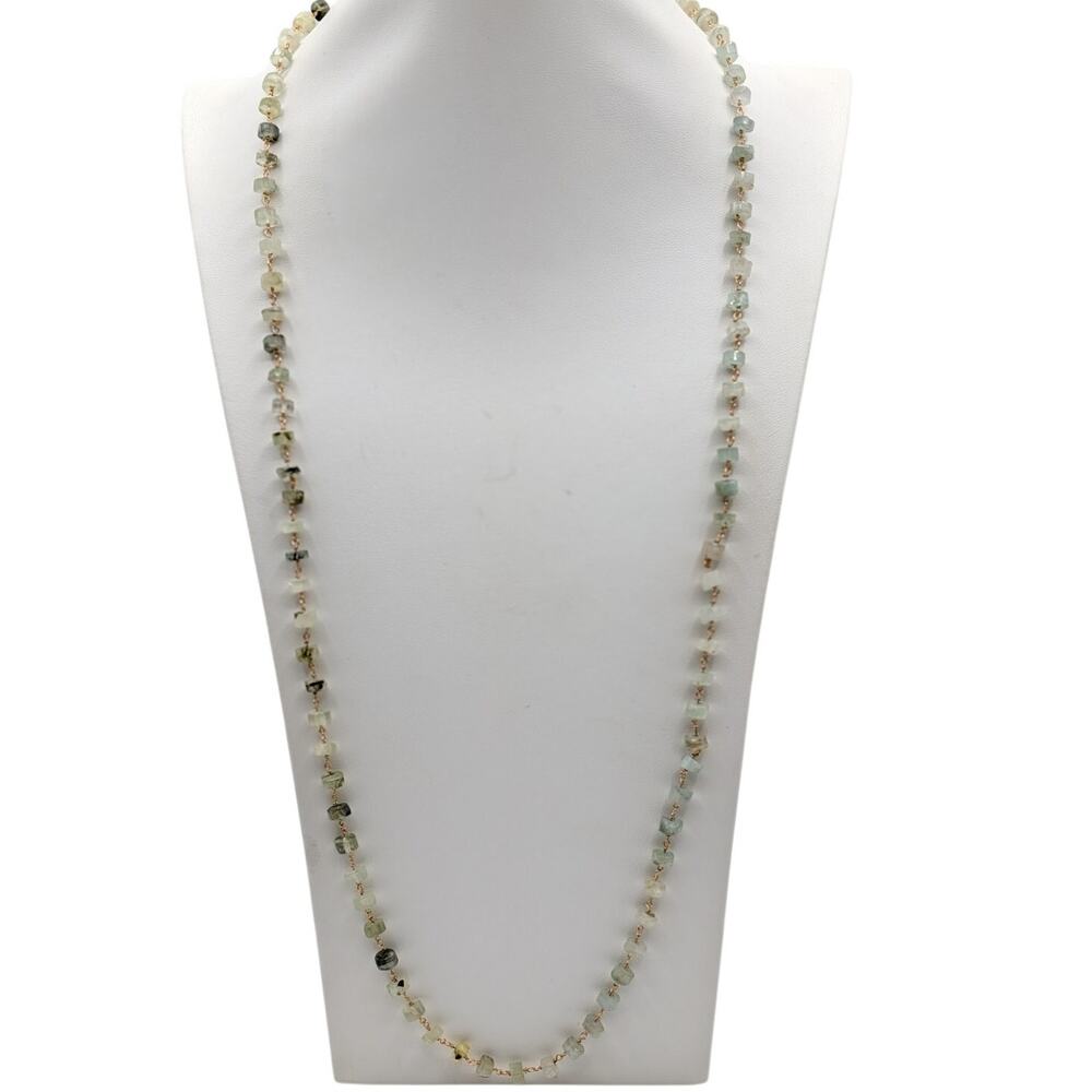 Serafina Gold Tone Green Crystal Bead Rosary Style Chain 32" Necklace